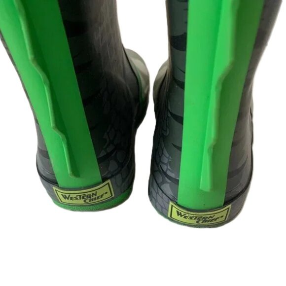 Western Chief Jurassic Jake Dinosaur Rain Boots Youth Size 1 Charcoal Green - Picture 13 of 16
